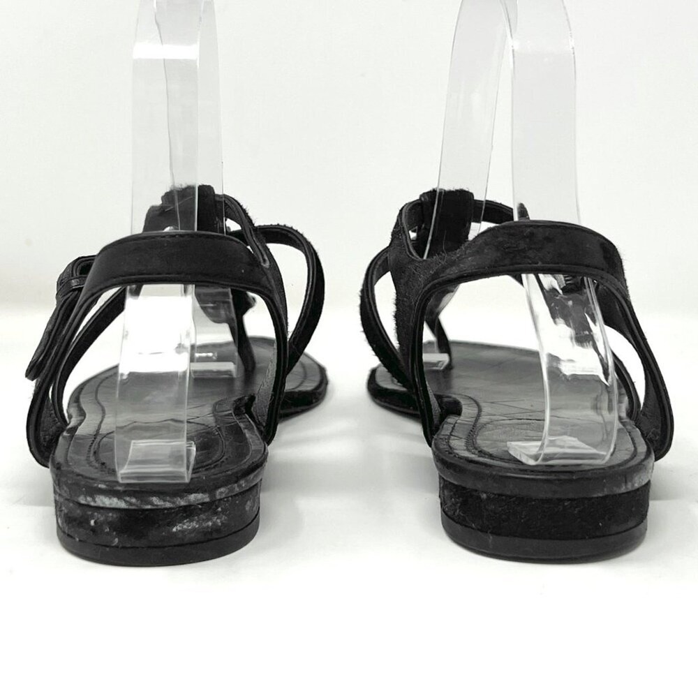 Chanel Black Leather CC Logo Thong Flat Sandals 37.5 Pony Hair - Picture 5 of 9